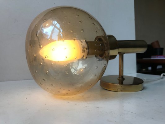 Scandinavian Brass & Bubble Glass Globe Sconce from Vitrika, 1970s-LCR-970112