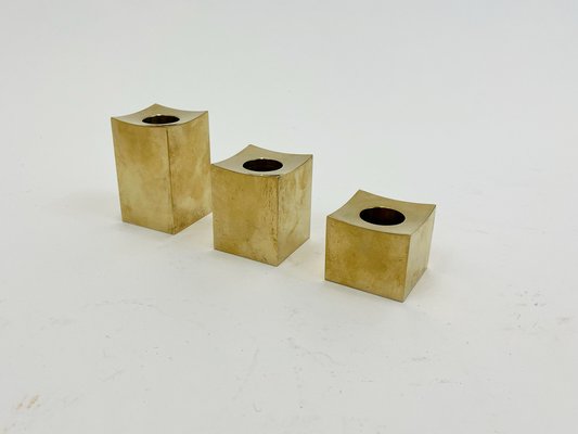 Scandinavian Brass Candleholders, Set of 3-SFW-1178512