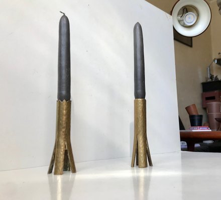 Scandinavian Brutalist Candlesticks in Brass, 1960s, Set of 2-LCR-965145