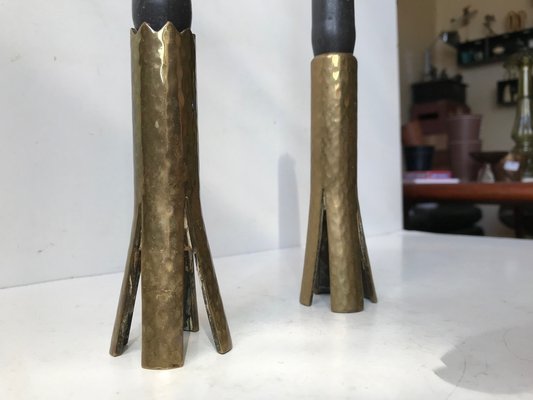 Scandinavian Brutalist Candlesticks in Brass, 1960s, Set of 2-LCR-965145