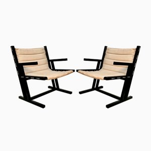 Scandinavian Canvas & Rope Skid-Base Armchairs, 1970s, Set of 2-JP-1093835