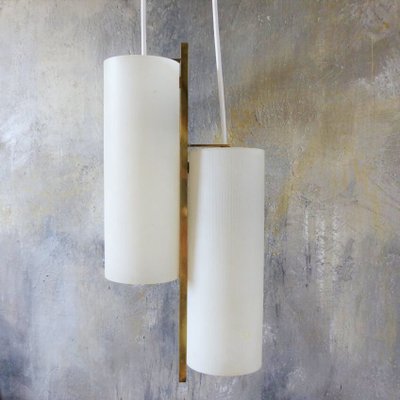 Scandinavian Ceiling Lamp in Brass and Opal Glass, 1950s-WK-726677