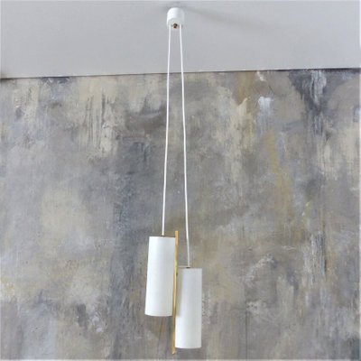 Scandinavian Ceiling Lamp in Brass and Opal Glass, 1950s-WK-726677