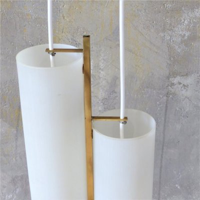 Scandinavian Ceiling Lamp in Brass and Opal Glass, 1950s-WK-726677