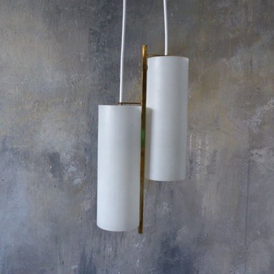 Scandinavian Ceiling Lamp in Brass and Opal Glass, 1950s-WK-726677