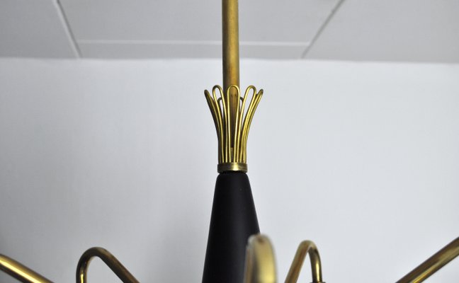 Scandinavian Ceiling Lamp in Brass and Opaline Glass, 1950s-HPQ-1417615