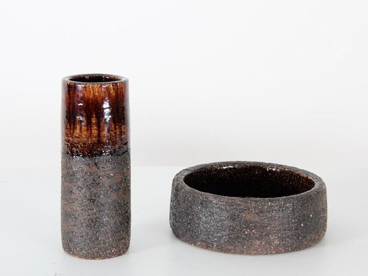 Scandinavian Ceramic Vase and Bowl by Gustav & Ulla Kraitz, 1970s, Set of 2-PI-703214