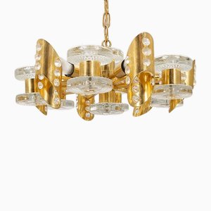 Scandinavian Chandelier in Brass and Glass from Orrefors, 1960s-AOU-1765320