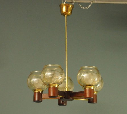 Scandinavian Chandelier in Mahogany and Brass, 1960s-KDW-1821290