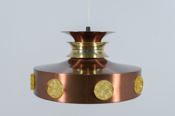 Scandinavian Copper & Glass Ceiling Lamp, Denmark, 1960s-NIT-1427622