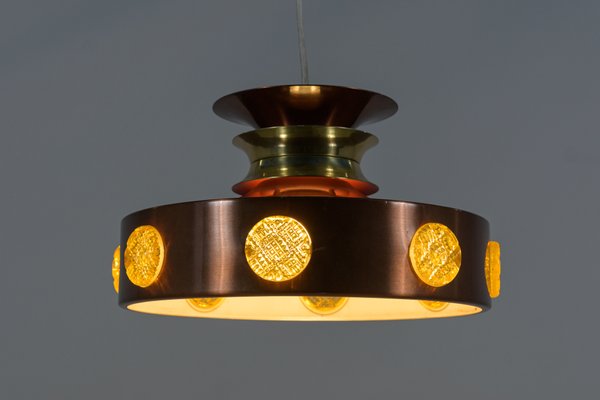 Scandinavian Copper & Glass Ceiling Lamp, Denmark, 1960s-NIT-1427622