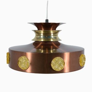 Scandinavian Copper & Glass Ceiling Lamp, Denmark, 1960s-NIT-1427622