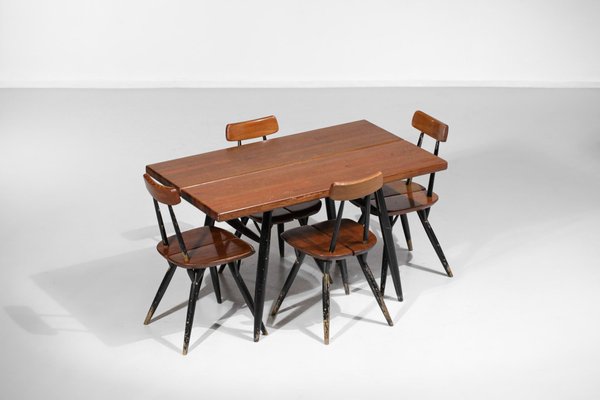 Scandinavian Dining Room Set by Ilmari Tapiovaara for Laukaan Puu, 1950s, Set of 5-YU-1010792