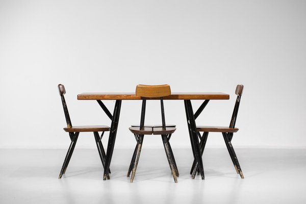 Scandinavian Dining Room Set by Ilmari Tapiovaara for Laukaan Puu, 1950s, Set of 5-YU-1010792