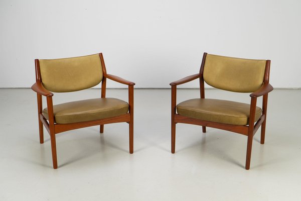 Scandinavian Easy Chairs with Teak and Leather by Westnofa, 1960s, Set of 2-AO-1777136