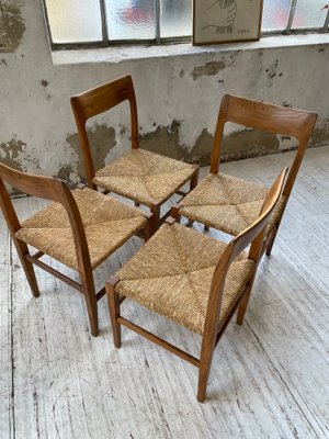 Scandinavian Elm and Straw Chairs by Moller, Set of 4-LCU-1251588