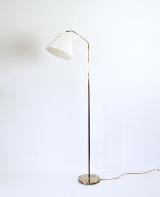 Scandinavian Floor Lamp in Brass with Pleated Shade, 1950s-HPQ-1399202