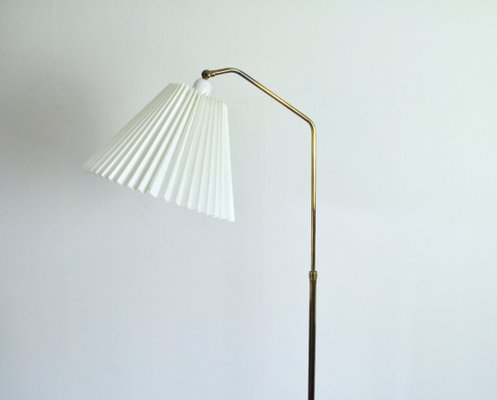 Scandinavian Floor Lamp in Brass with Pleated Shade, 1950s-HPQ-1399202