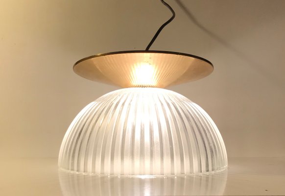 Scandinavian Fluted Glass and Brass Ceiling Lamp, 1970s-LCR-838228