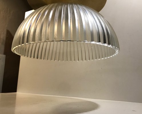 Scandinavian Fluted Glass and Brass Ceiling Lamp, 1970s-LCR-838228