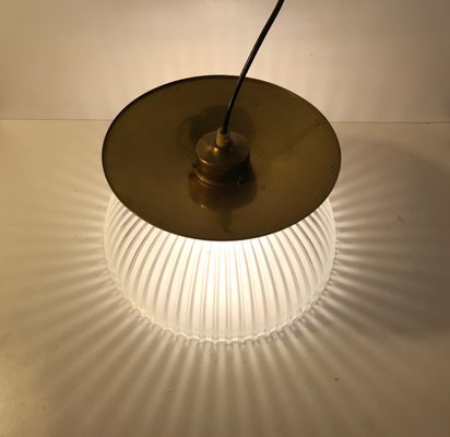 Scandinavian Fluted Glass and Brass Ceiling Lamp, 1970s-LCR-838228