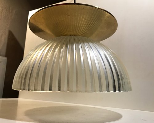 Scandinavian Fluted Glass and Brass Ceiling Lamp, 1970s-LCR-838228