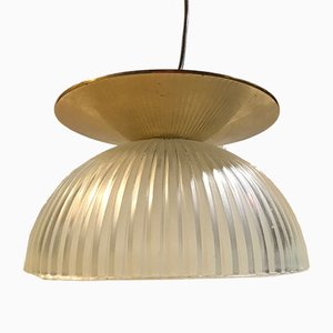 Scandinavian Fluted Glass and Brass Ceiling Lamp, 1970s-LCR-838228