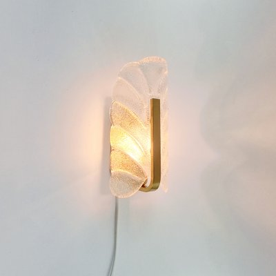 Scandinavian Glass and Brass Leaf Wall Lights by Carl Fagerlund for Orrefors, 1960s, Set of 2-BMM-1746935