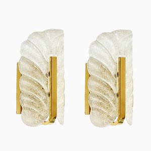 Scandinavian Glass and Brass Leaf Wall Lights by Carl Fagerlund for Orrefors, 1960s, Set of 2-BMM-1746935