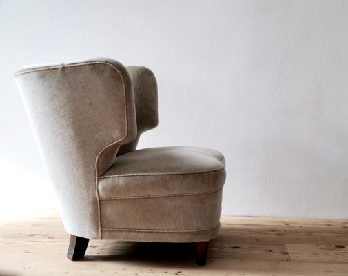 Scandinavian Grey Velvet Armchair, 1950s-APD-1175099