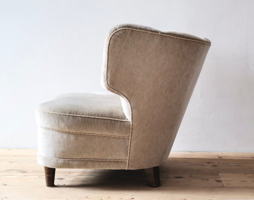 Scandinavian Grey Velvet Armchair, 1950s-APD-1175099