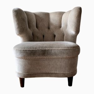 Scandinavian Grey Velvet Armchair, 1950s-APD-1175099