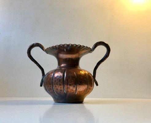 Scandinavian Hand-Embossed Brutalist Copper Vase, 1970s-LCR-750301