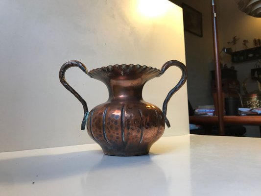 Scandinavian Hand-Embossed Brutalist Copper Vase, 1970s-LCR-750301