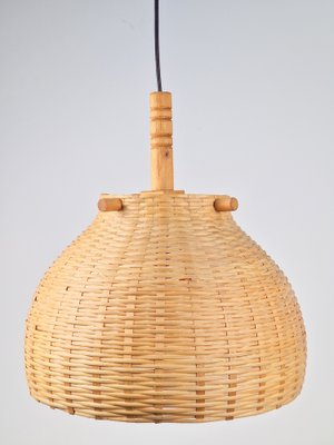 Scandinavian Japandi Style Wicker Rattan and Pine Hanging Lamp, 1960s-1970s-AXJ-1742754