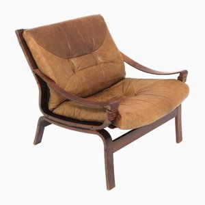 Scandinavian Leather Armchair, Norway, 1960s-GEK-1730093