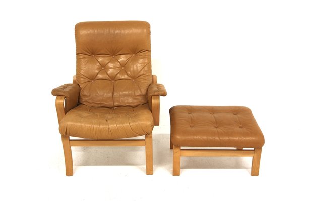 Scandinavian Leather Armchair, Sweden, 1970s-GEK-1735443