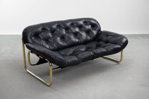 Scandinavian Leather Black Sofa by John-Bertil Häggström for Swed-Form, 1970s-ZAA-811816