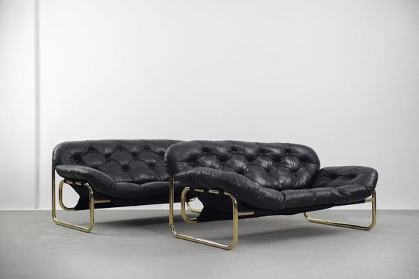 Scandinavian Leather Black Sofa by John-Bertil Häggström for Swed-Form, 1970s-ZAA-811816