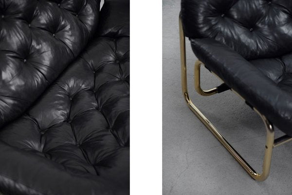 Scandinavian Leather Black Sofa by John-Bertil Häggström for Swed-Form, 1970s-ZAA-811816