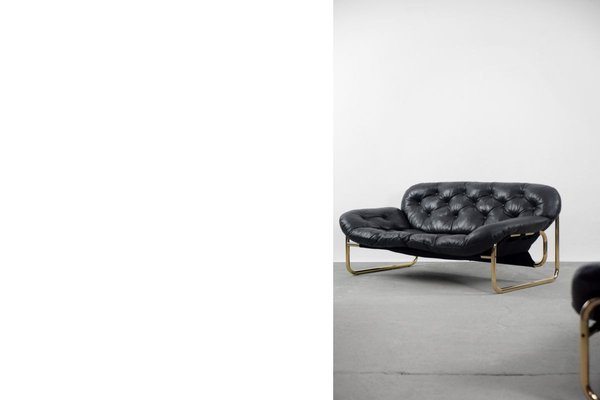 Scandinavian Leather Black Sofa by John-Bertil Häggström for Swed-Form, 1970s-ZAA-811816