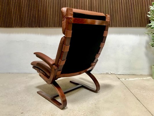 Scandinavian Leather Lounge Chair by Elsa & Nordahl Solheim for Rybo Rykken, 1960s-JP-1083910