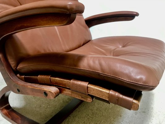 Scandinavian Leather Lounge Chair by Elsa & Nordahl Solheim for Rybo Rykken, 1960s-JP-1083910