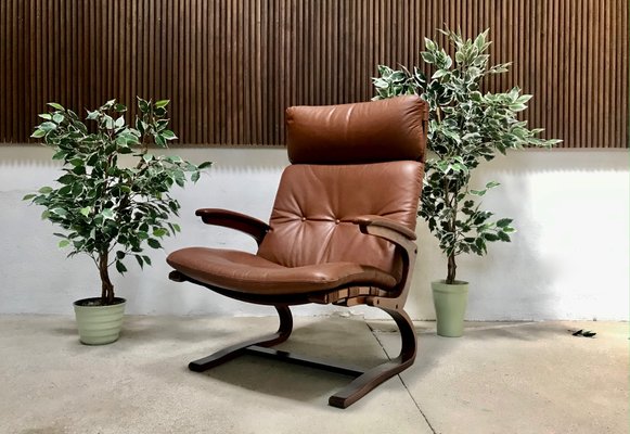 Scandinavian Leather Lounge Chair by Elsa & Nordahl Solheim for Rybo Rykken, 1960s-JP-1083910