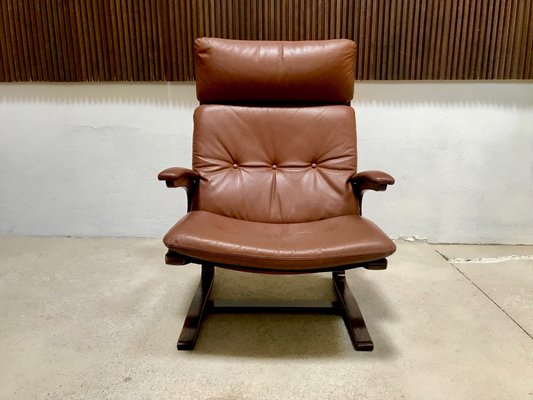 Scandinavian Leather Lounge Chair by Elsa & Nordahl Solheim for Rybo Rykken, 1960s-JP-1083910