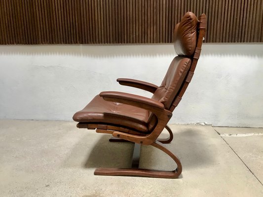 Scandinavian Leather Lounge Chair by Elsa & Nordahl Solheim for Rybo Rykken, 1960s-JP-1083910