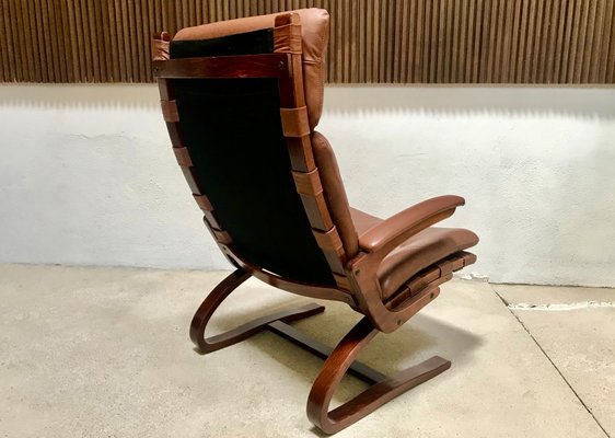 Scandinavian Leather Lounge Chair by Elsa & Nordahl Solheim for Rybo Rykken, 1960s-JP-1083910