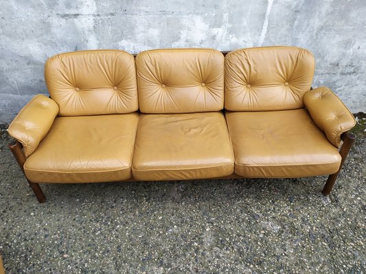 Scandinavian Leather Sofas and Lounge Chair, 1970s, Set of 3-EAD-1742690