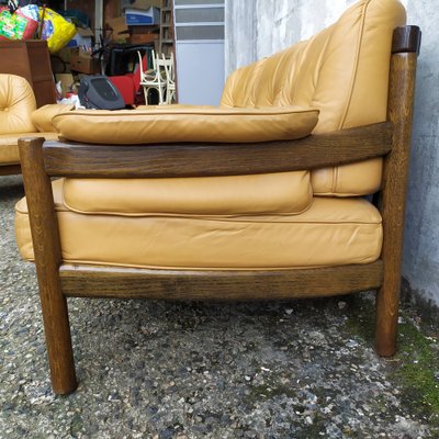 Scandinavian Leather Sofas and Lounge Chair, 1970s, Set of 3-EAD-1742690