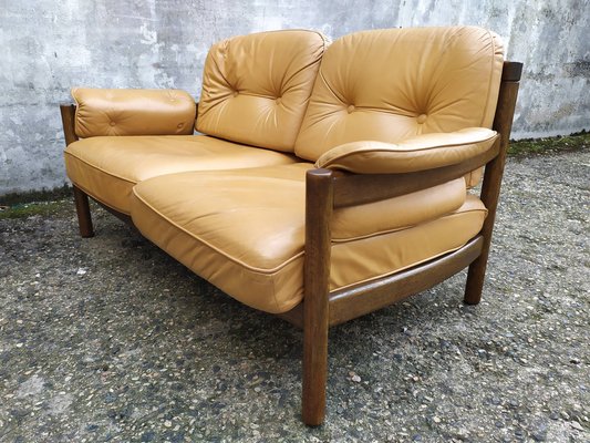 Scandinavian Leather Sofas and Lounge Chair, 1970s, Set of 3-EAD-1742690